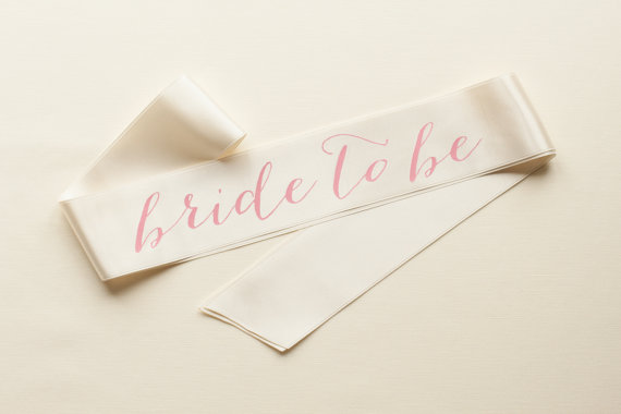 Wedding - Bride To Be Sash - Baby Pink on Ivory