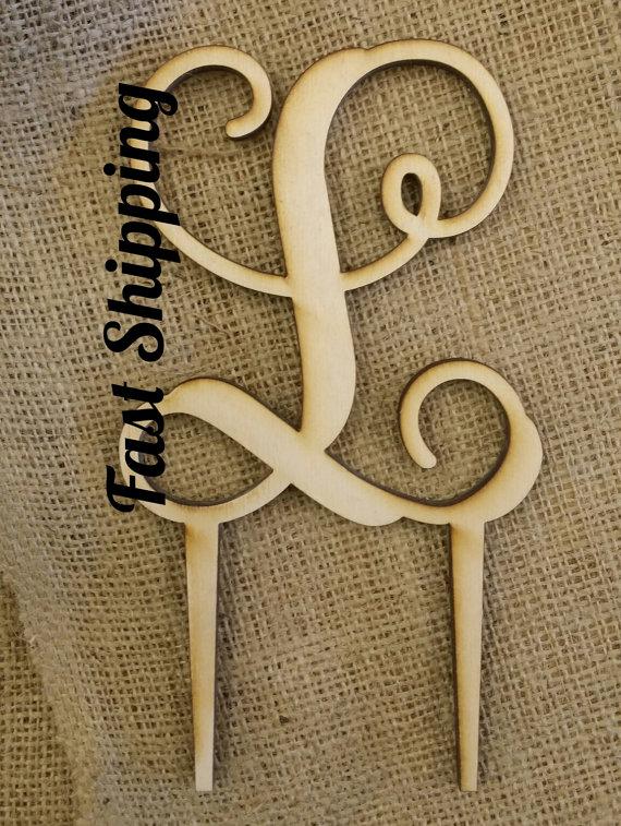Wedding - Wooden Monogram Cake Topper - Unpainted Vine Script Cake Topper - Ready To Paint Or Use As Is - Birthday Cake Topper - Wedding Cake Topper