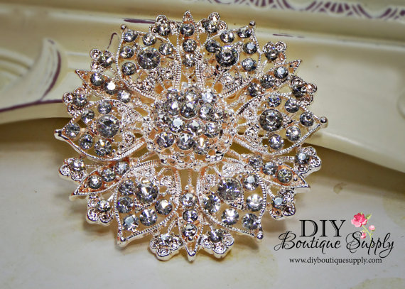 Свадьба - Rose Gold Brooch Crystal Brooch Rhinestone Brooch Bouquet Crystal Wedding Bridal Accessories Sash Pin Back 55mm 668250