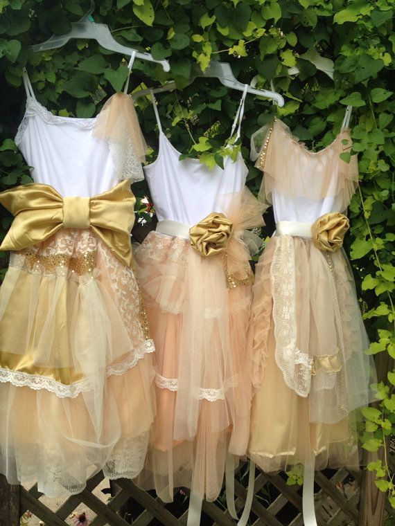 Mariage - Junior Bridesmaid Peach And Gold Gown