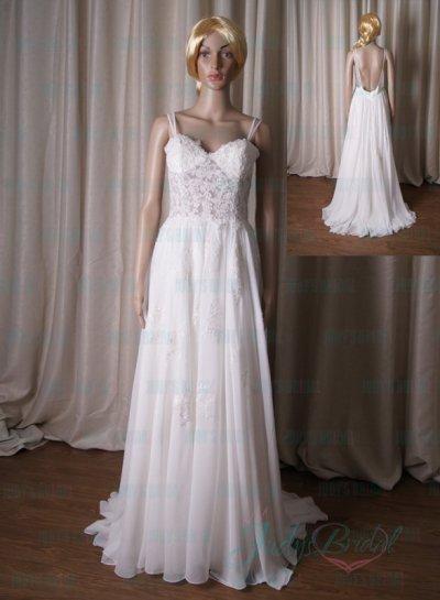 Wedding - LJ196 sexy backless sheer lace top chiffon skirt boho wedding dress
