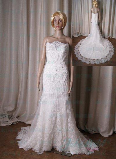 Wedding - LJ197 Luxury hand-beading lace detailed mermaid sheath wedding dress
