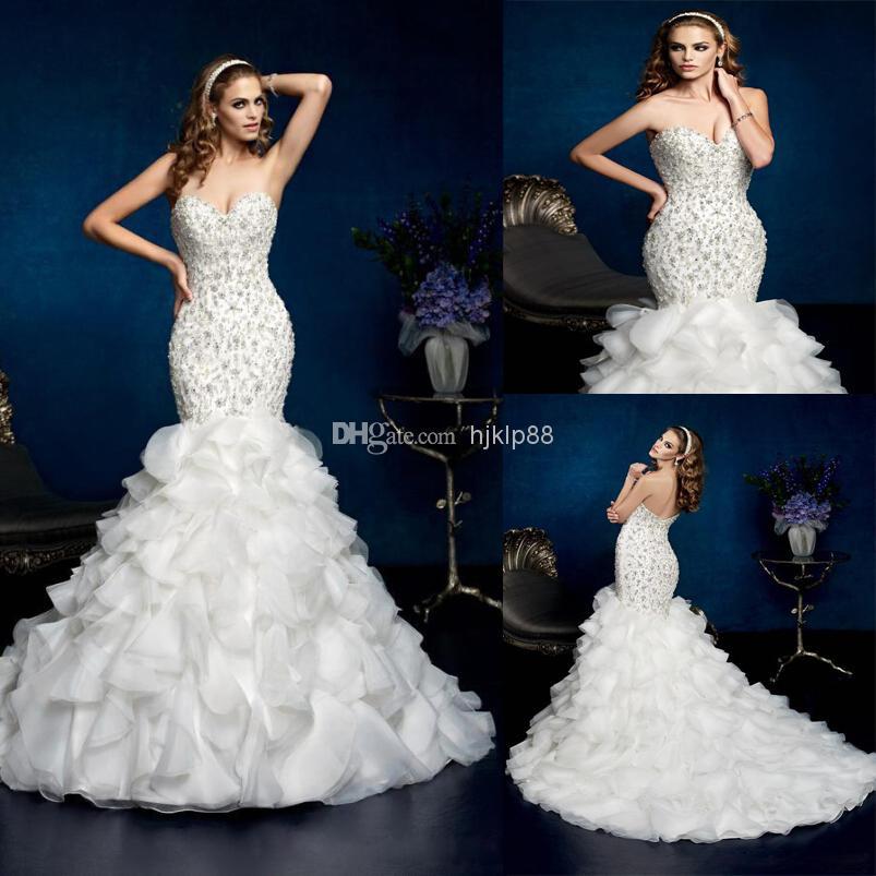 Wedding - 2014 Gorgeous Bride Wedding Dresses Beaded Strapless Sweetheart Neckline Zipper Mermaid Floor Length Organza Ruffle Exquisite Bridal Gowns Online with $159.65/Piece on Hjklp88's Store 