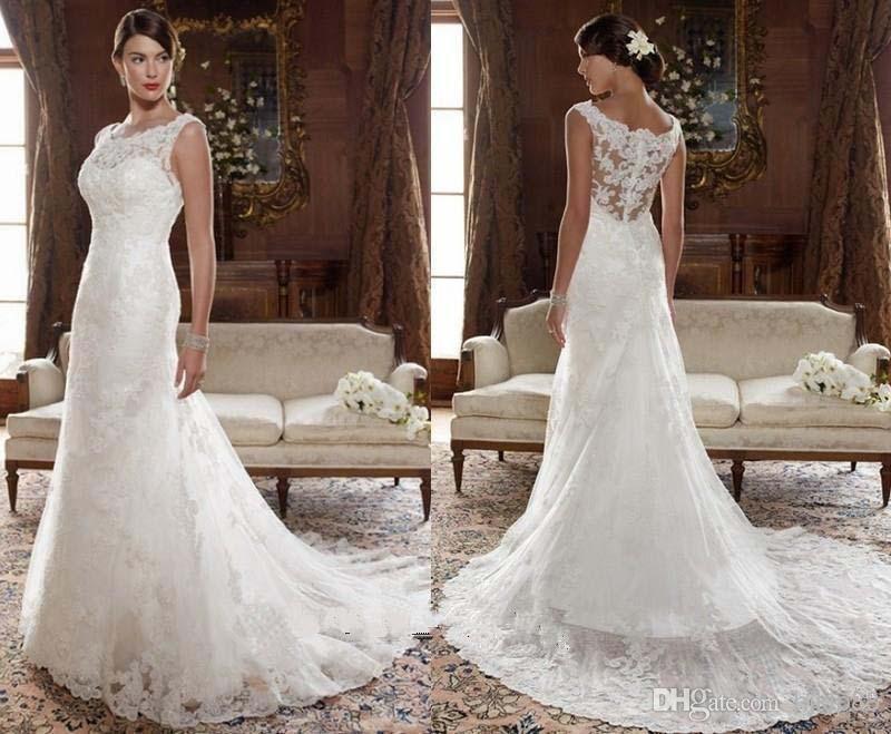 Wedding - 2014 Elegant Sheer Neckline Sweetheart Lace Wedding Dresses Mermaid Court Train Bridal Gowns TW61 Online with $113.09/Piece on Hjklp88's Store 