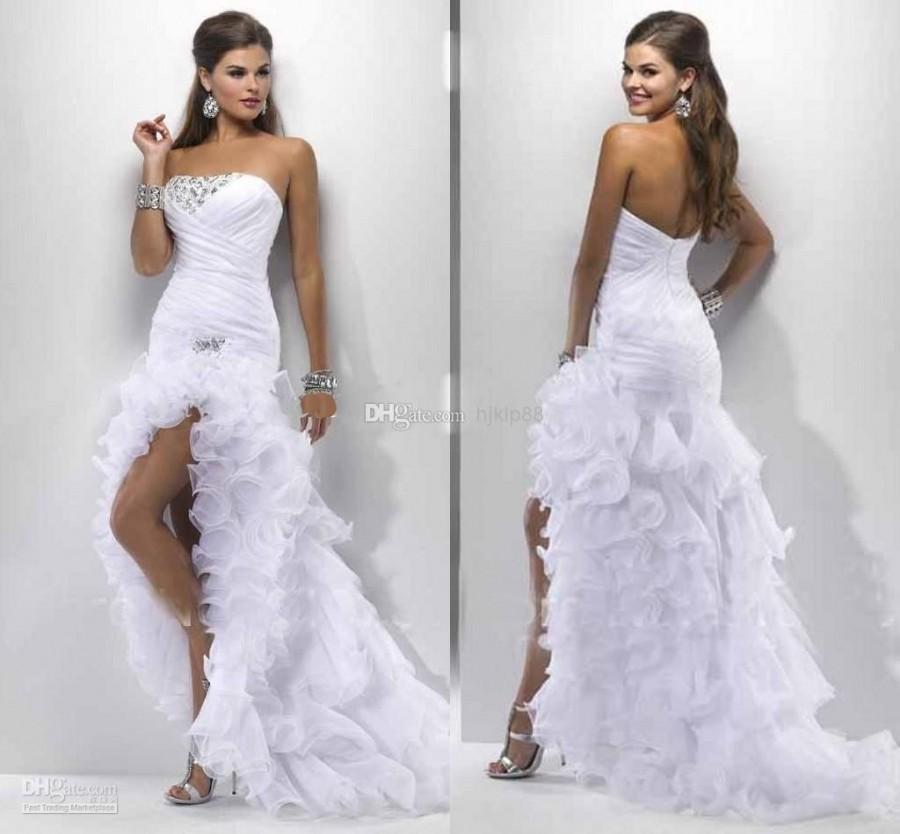 Wedding - 2013 New Arrival Short Front Long Back White Wedding Dresses Ruffles Destination Simple Hi Lo Summer Beach Bridal Gowns P4707 Online with $99.98/Piece on Hjklp88's Store 