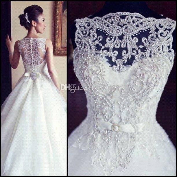 زفاف - CUSTOM MADE 2014 Sexy New Sleeveless Backless Organza A Line Wedding Dresses Applique Beaded Winter Ball Gown Bridal Gown 5296 Online with $119.91/Piece on Hjklp88's Store 