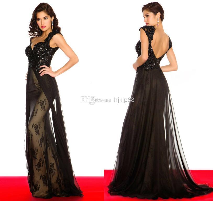 Mariage - Sexy Sweetheart Neckline Applique Beaded Cap Sleeve Nude Lace Sheer 2014 Backless Dresses Evening Black Long Formal Prom Dresses Gowns Online with $88.7/Piece on Hjklp88's Store 
