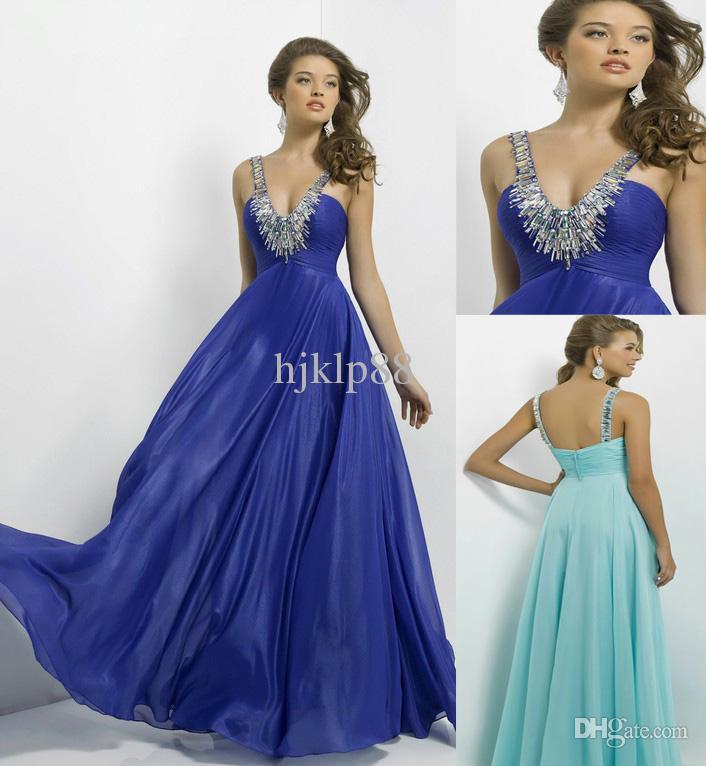 Mariage - 2014 New Arrival Sexy Crystal V Neckline Strap Blush Prom Dress Rectangular Paillettes Blue Chiffon Floor Long Evening Dresses Blush 9777 Dr Online with $86.16/Piece on Hjklp88's Store 