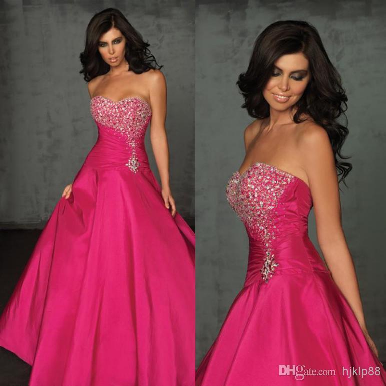 Hochzeit - 2014 New Sweetheart Full Skirt Crystal Encrusted Bust Floor Straight Strapless Drop Pink Prom Dresses Evening Dresses Online with $80.63/Piece on Hjklp88's Store 