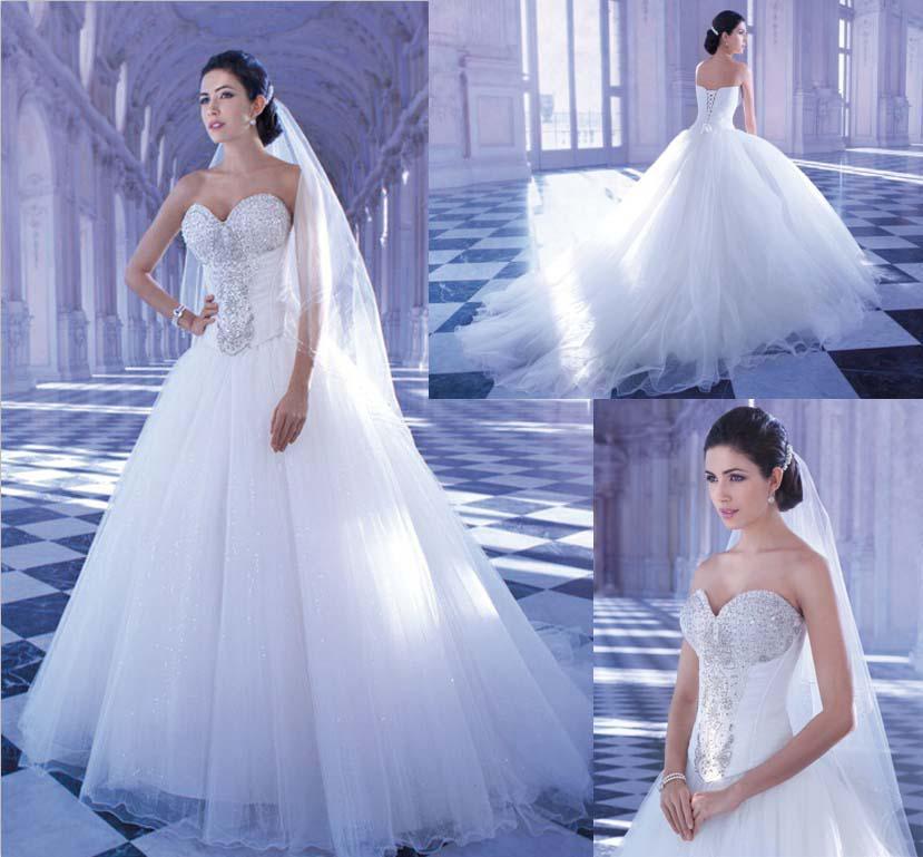 Свадьба - 2014 New Sexy Strapless Sweetheart Shimmering Crystal Beaded Tulle A-line White/ivory Chapel Garden Wedding Dresses Bridal Gown Lace-up Online with $115.71/Piece on Hjklp88's Store 
