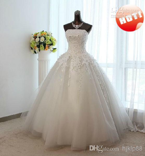 Wedding - Real Image 2014 Luxury Designer Shiny Sequins Beaded Ruffle Organza Lace Applique Beads High Quality Wedding Bridal Dresses Dress Ball Gown Online with $131.27/Piece on Hjklp88's Store 