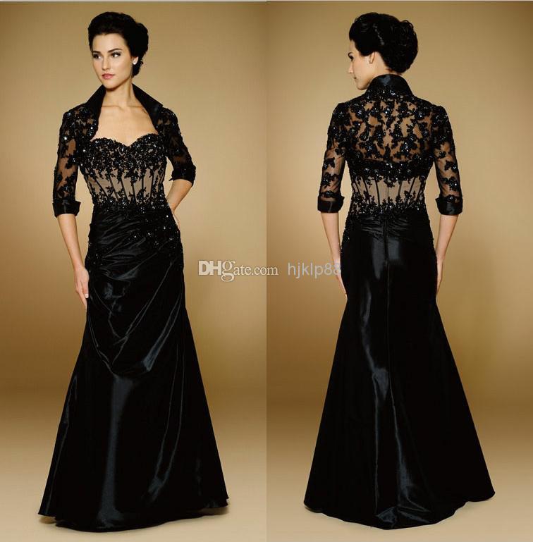 Mariage - New Sweetheart Applique Beaded A-line Mother of the Bride Dresses Illusion Waist Black/Nude Floor Length Special Occasion Dresses Free Ship Online with $106.81/Piece on Hjklp88's Store 