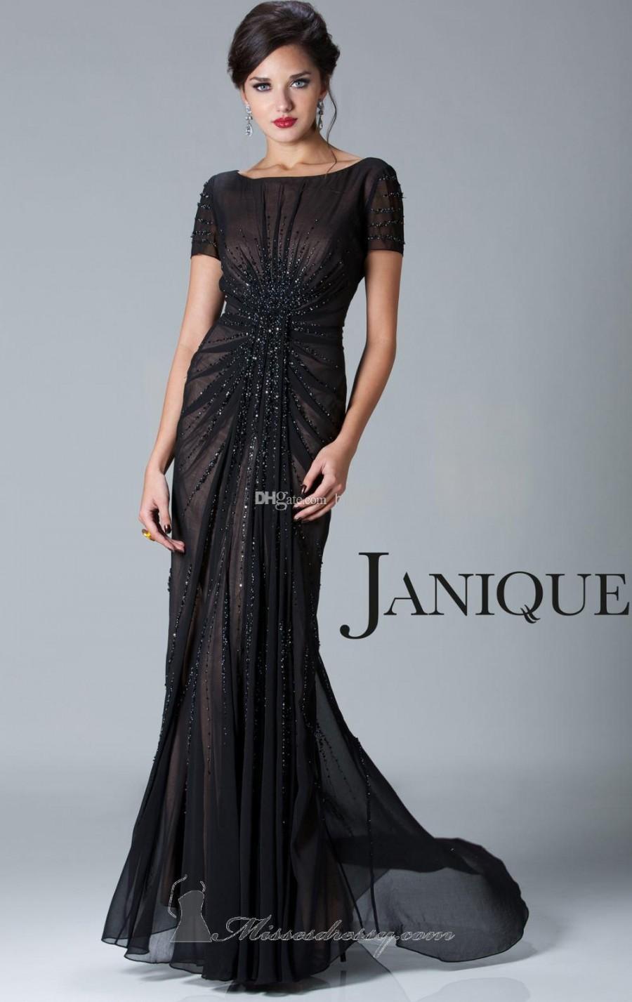 Mariage - Cap Sleeves Gown by Janique 2013 Sexy New Jewel Short Sleeve Crystals Ruffles Chiffon Black Mother Of The Bride Dresses 3302 Online with $140.63/Piece on Hjklp88's Store 