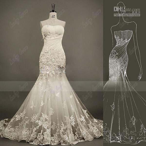 Wedding - 2014 New Real Image Sweetheart Rosette Tulle Applique Beads Crystal Bridal Gown Court Train Princess Sexy Mermaid Wedding Dresses Lace Up Online with $121.47/Piece on Hjklp88's Store 