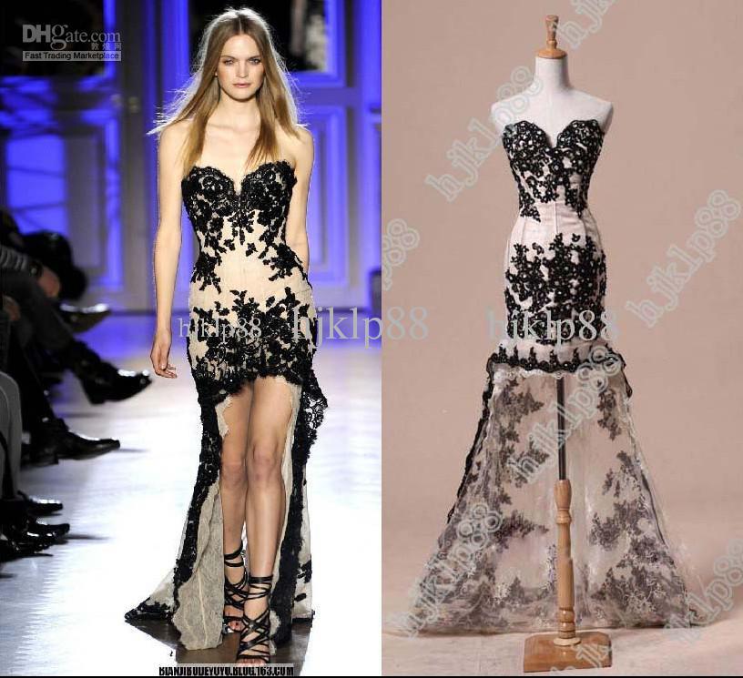 Hochzeit - Hot Sale 2013 New Zuhair Murad Short Front Long Back Sexy Black Lace See through Wedding Dresses Online with $102.1/Piece on Hjklp88's Store 