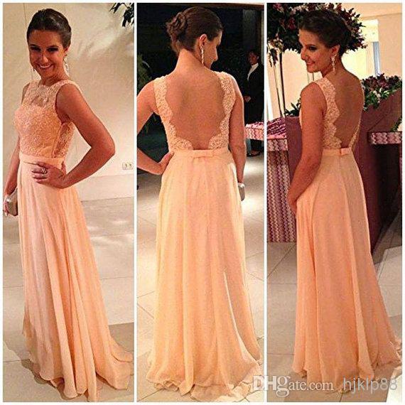 Mariage - 2014 Sexy New Orange Chiffon Sleeveless Floor Length Prom Dresses Tulle Lace Applique Backless Floor Length Evening Gowns BO3396 Online with $83.05/Piece on Hjklp88's Store 
