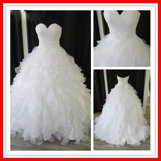 Wedding - Custom Made Elegant Tiers Real Sample White Organza Sweetheart Ball Gown Chapel Empire Ruffles Beaded Wedding Dresses Online with $129.24/Piece on Hjklp88's Store 