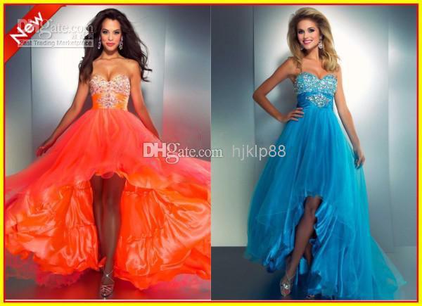Wedding - 2014 New Arrival Strapless A Line Beads Organza Blue Orange High Low Evening Prom Dresses Formal Party Dress Gowns 4936A Real Photo Online with $83.86/Piece on Hjklp88's Store 