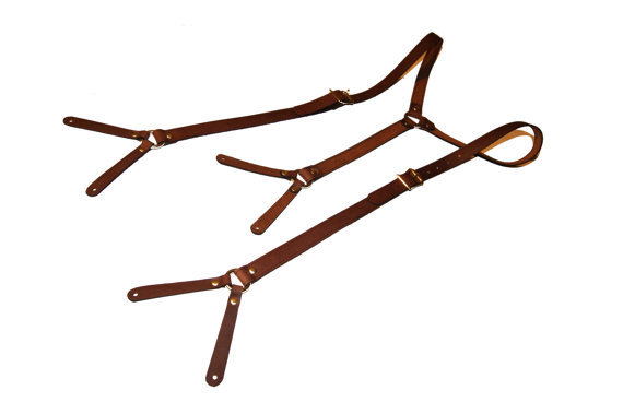 زفاف - Medium Brown Leather Suspenders