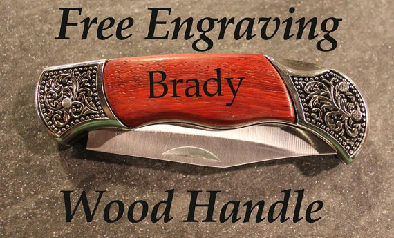Mariage - Valentines Gift For Him Laser Engraved Hunting Pocket Knife, Personalized Custom Engraved Knife for Groomsmen & Birthday Gift