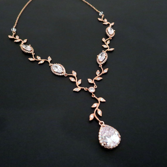 Hochzeit - Bridal necklace, Rose Gold necklace, Rose gold bridal jewelry, Crystal Wedding necklace, Crystal necklace, Bridesmaid necklace