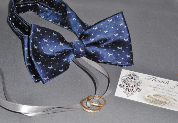 Mariage - Navy Blue and Gray Bow Tie Ring Bearer Dog Collar for Wedding