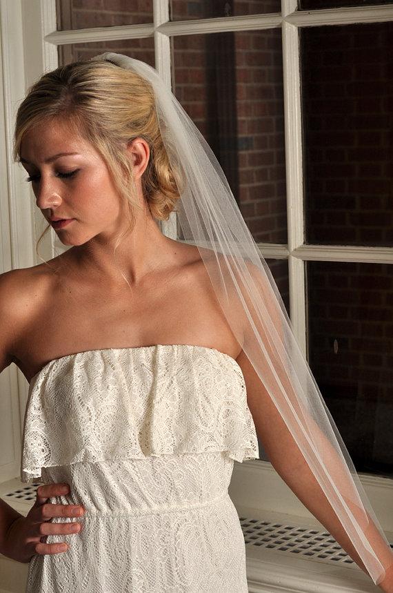 Mariage - LIGHT IVORY Veil with Raw Cut Edge, 54" Wide - Fingertip Length, Ready to Ship