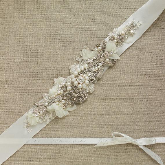 Mariage - Wedding belt Bridal belt Wedding dress belts sashes Bridal belts sashes Lace sash Lace belt Rhinestone belts sashes
