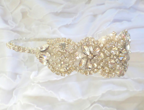 Свадьба - Wedding Headband - Rhinestone Headband - Bridal Headband - Rhinestone and Pearl Headband - Crystal Wedding Headband Bridal Headpiece