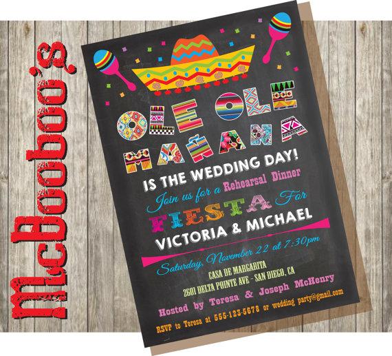 Mariage - Mexican Fiesta Rehearsal Dinner Invitations on a chalkboard background