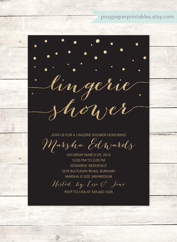 Mariage - black gold lingerie shower invitation printable black gold glitter lingerie shower wedding shower bridal shower digital invite customizable