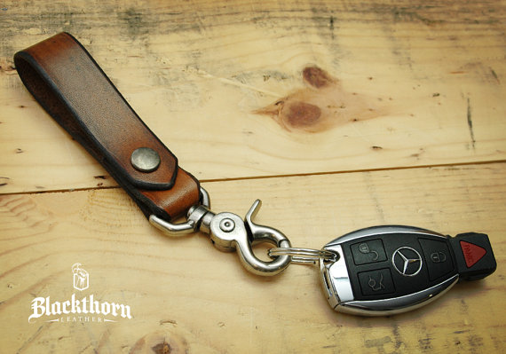 Hochzeit - Blackthorn Leather Key Fob / Key Chain / Key Belt Lanyard