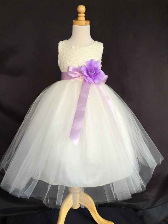 Wedding - Ivory Wedding Bridal Bridesmaids Sequence Tulle Flower Girl Dress Toddler 6 12 18 24 Months 2 4 6 8 10 12 14