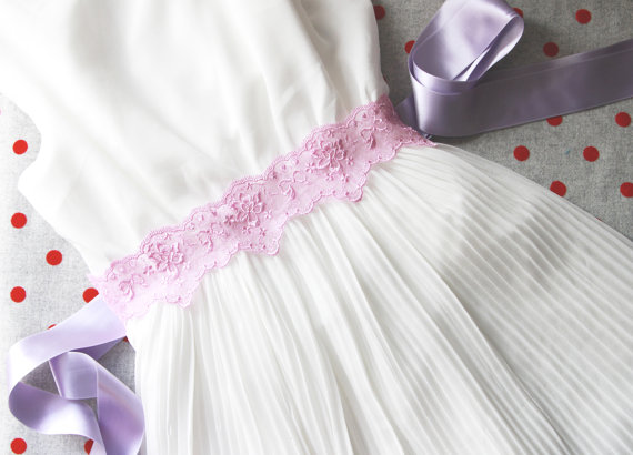 Hochzeit - Bridal Lavender Lace Flower Sash Belt - Wedding Dress Sashes, Night Dress Belts