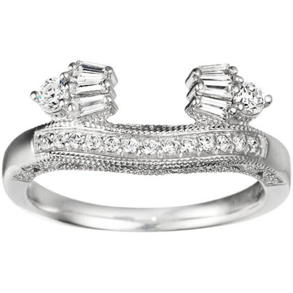 Wedding - Vintage Style Engagement Ring Wrap - 10 Karat Gold Ring Wrap Enhancer with .39ct Cubic Zirconia