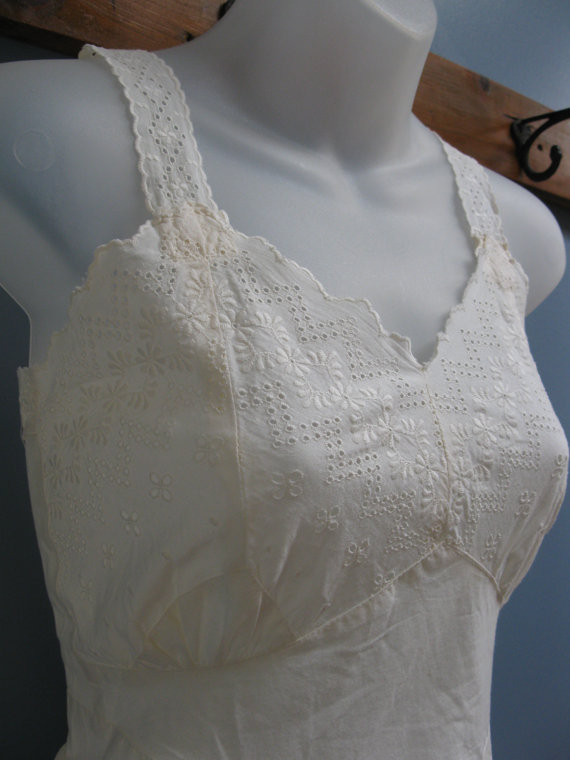 زفاف - Vintage 1950's White Cotton Slip Ladies Full Slip Summer Lingerie