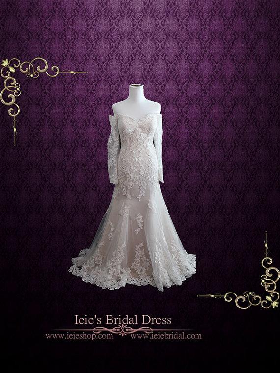 زفاف - Vintage Style Lace Wedding Dress with Off Shoulder Long Sleeves 