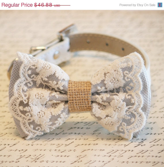 Свадьба - Gray Dog Bow Tie, Lace and Burlap, Rustic, Country wedding, Dog Lovers,Pet wedding accessory, Cute, Chic, Classy