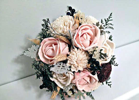 Wedding - Lg. Wedding Bouquet made with sola flowers - choose your colors - balsa wood - Alternative bouquet - bridesmaids bouquet