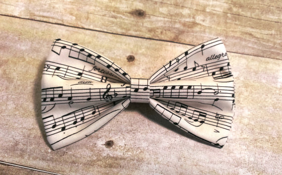 Mariage - Off White Music Staff Bow Tie, Clip, Headband or Pet