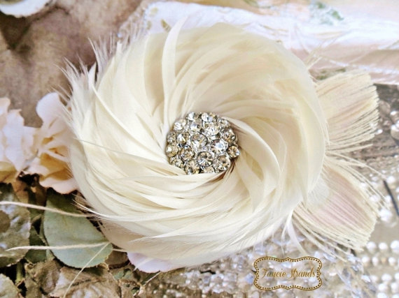 زفاف - Bridal Fascinator, Bridal Headpiece, Ivory Bridal Feather Fascinator, Bridal Feather Headpiece, Wedding Fascinator, Hair Accessory