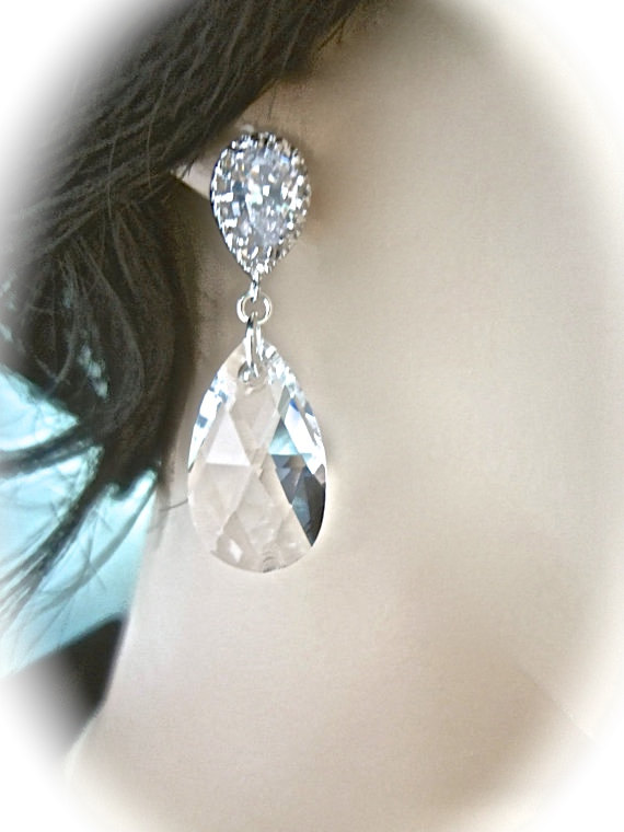 زفاف - Large crystal statement earrings - Cubic Zirconia - Sterling silver posts // Elegant // Bridal Jewelry // Bridesmaids // Prom // Gift