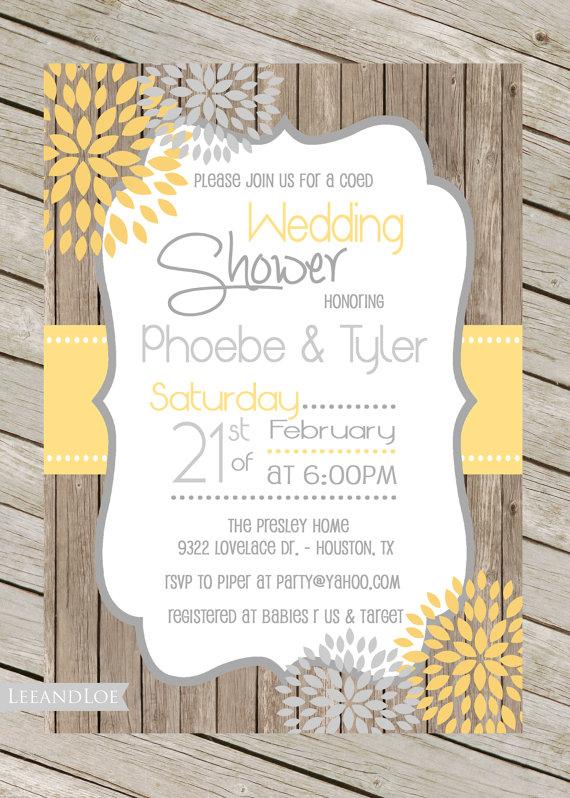 Wedding - Rustic Wedding Shower Invitation, Coed, Bridal Shower, Engagement, Couples, Wood, Yellow, Grey, Digital