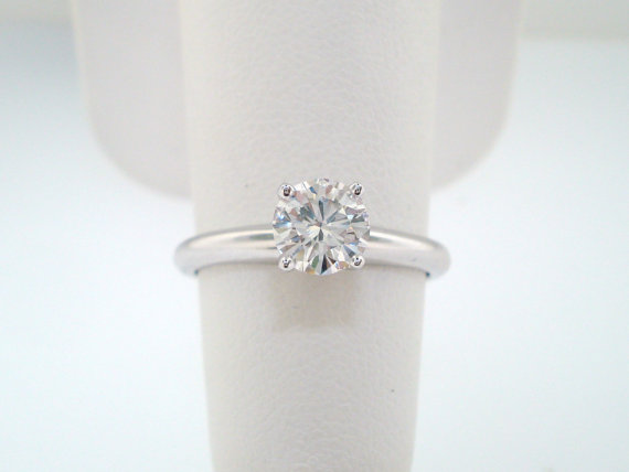 Hochzeit - Solitaire Diamond Engagement Ring 0.50 Carat EGL Certified 14K White Gold Handmade
