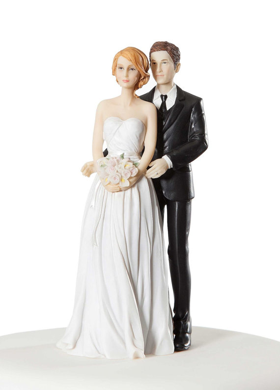 Hochzeit - Stylish Contemporary Wedding Cake Topper Figurine - Custom Painted Hair Color Available