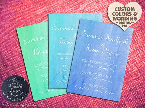 Свадьба - PRINTABLE Beach Wedding Invitation DIY Print Your Own Watercolor Baby Bridal Shower Spa Nautical Template Watercolour Engagement Party Cheap