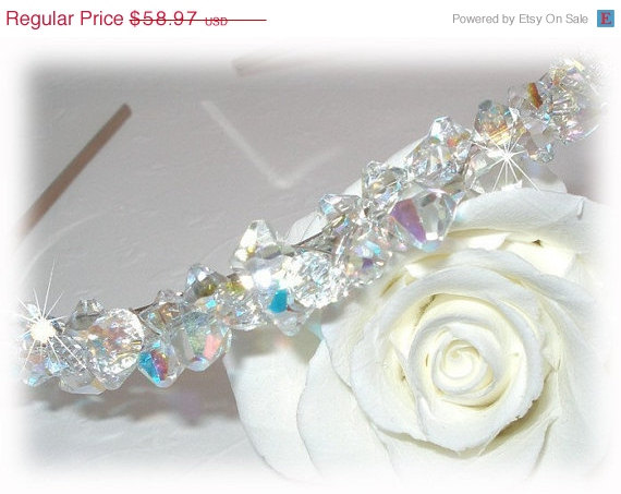 Свадьба - ON SALE 15% OFF Swarovski Crystal Tiara Clear Ab Aurora Borealis Rainbow Crystals Beaded Sparkly Silver Crown Headband Head Band
