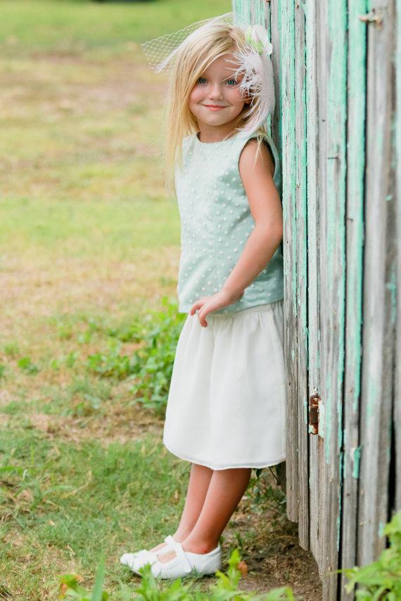 Mariage - Mint Flower Girl Dress--Retro Flower Girl Dress--Polka Dot Overlay--Chiffon Skirt--Tons of Colors to Choose From-Perfect for Weddings Church