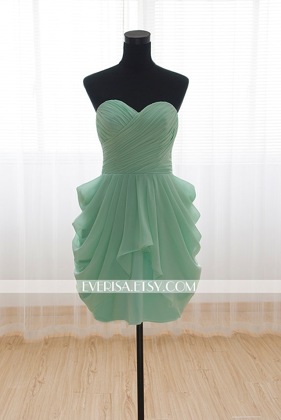 Hochzeit - Sweetheart Knee-length Short Mint Bridesmaid Dress Wedding Party Dress Prom Dress 2014