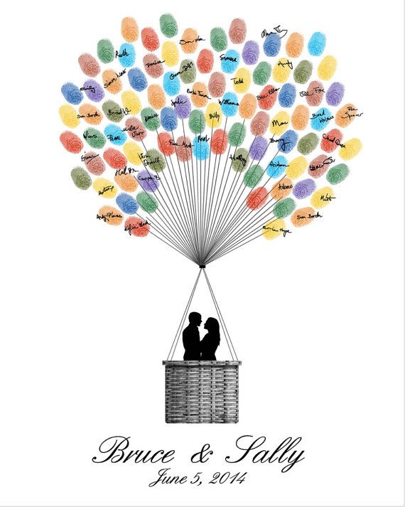 زفاف - Wedding Guest Book Hot Air Balloons, Printable JPEG, Digital Fingerprint Signature Thumbprint Poster - Custom Color, Size, Text And Language